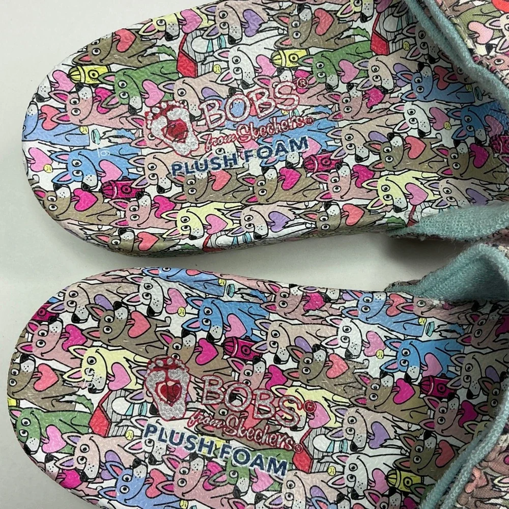 Skechers Multicolor BOBS Dog Print Kids 6 Slides 113735 Plush Foam Sandals